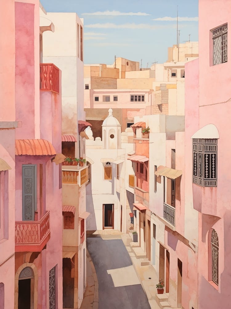 Tangier Morocco 5 Vintage Pink Travel Illustration