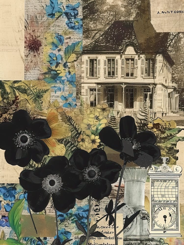 Schwarze Blumen Scrapbook Collage Cottage 4