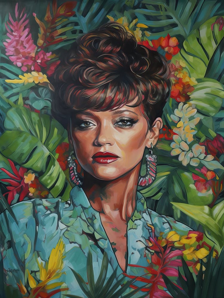 Floral Handpainted Portrait Of Rihanna  3