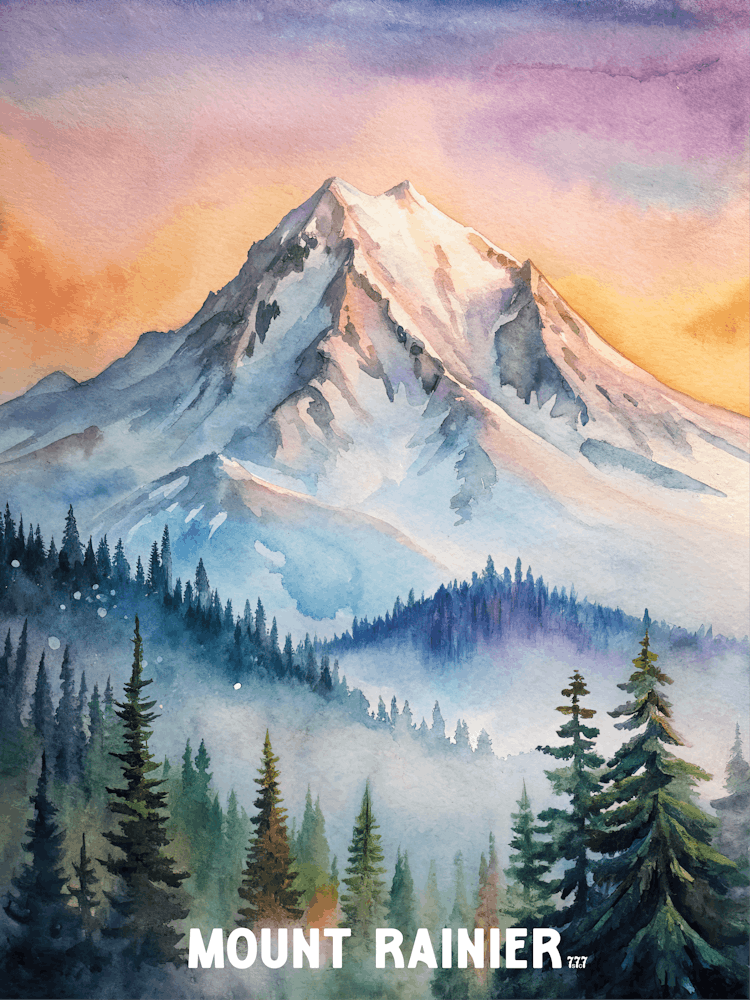 Mount Rainier National Park Washington watercolor painting.