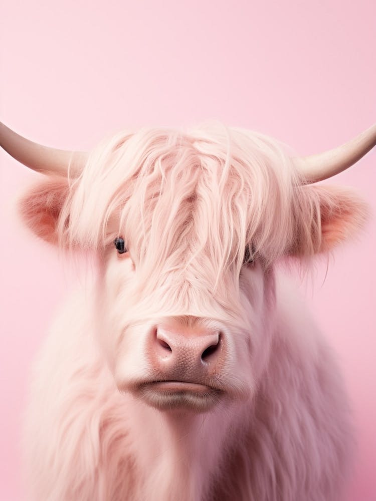 Cute Photographic Portrait Of Pastel Pink Highland Cow 4