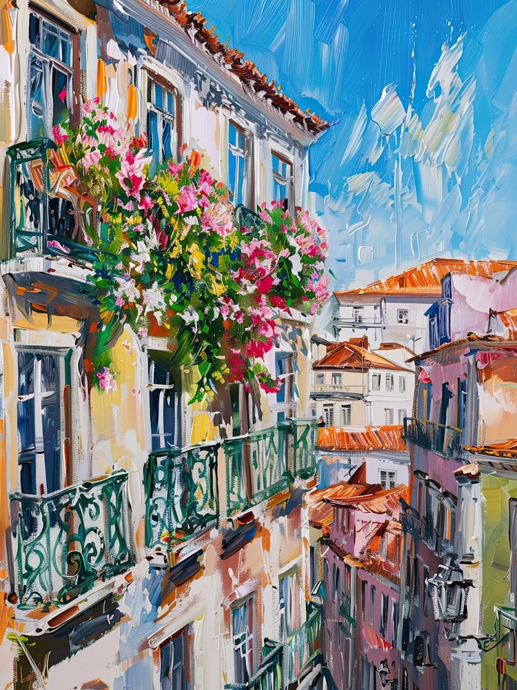 Balcony View Painting In Lisbon 3