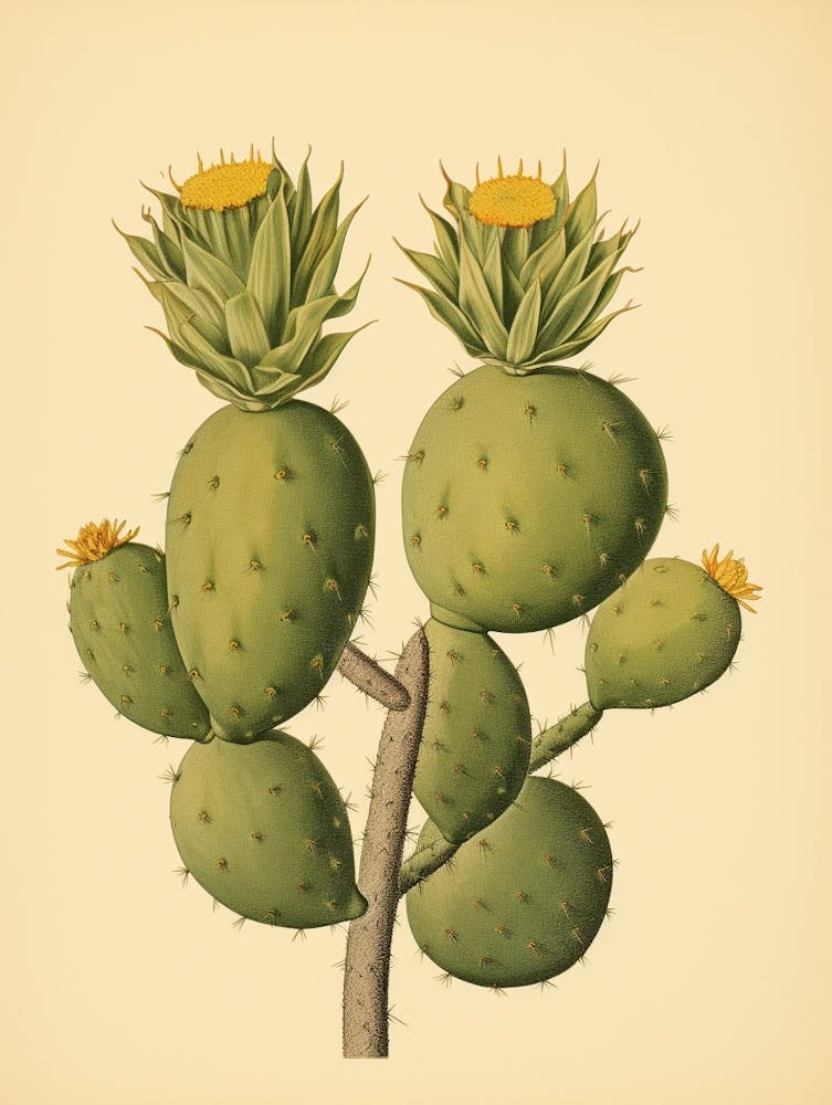 Vintage Cactus Illustration Lemon Ball Cactus 2