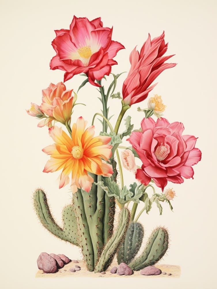Vintage Cactus Illustration Trichocereus Cactus 1