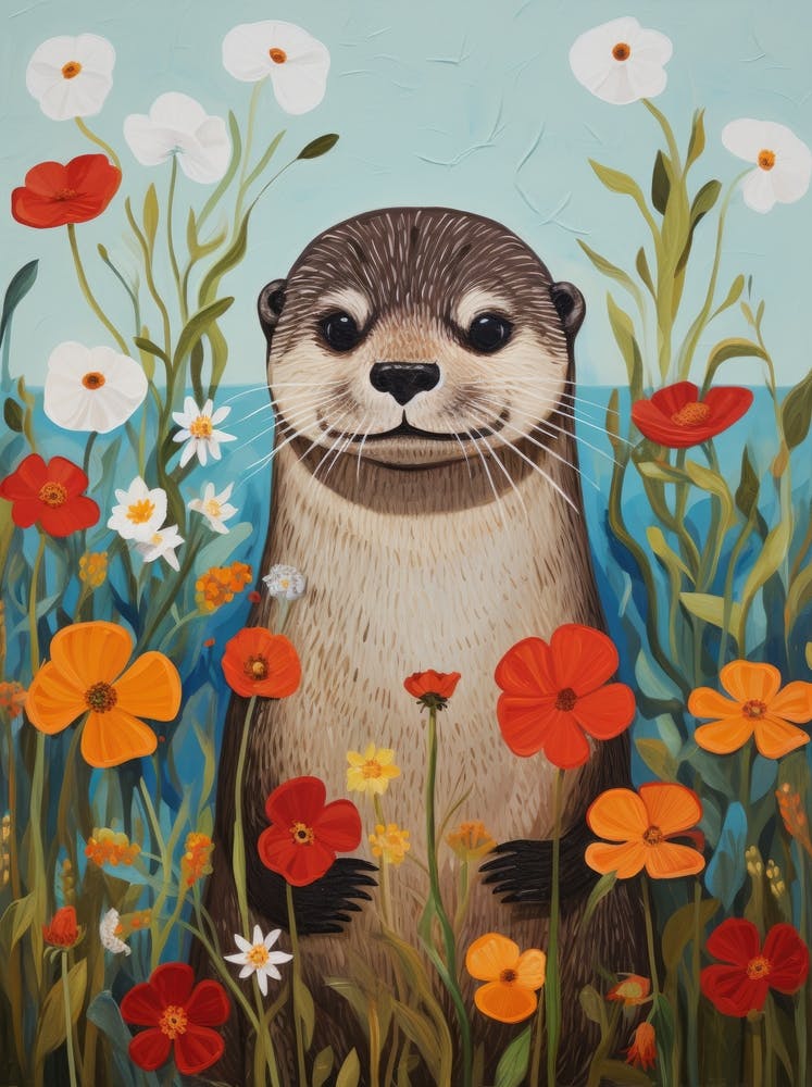 Otter In Flowers 1