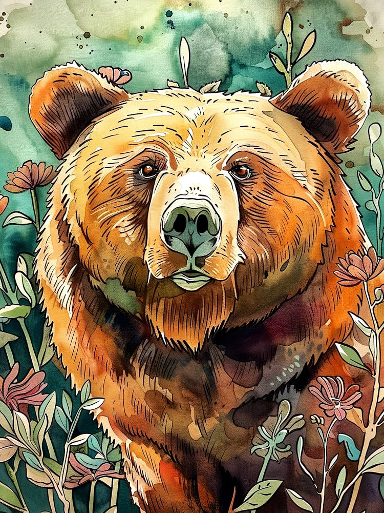 Brown Bear In The Wild animal art
