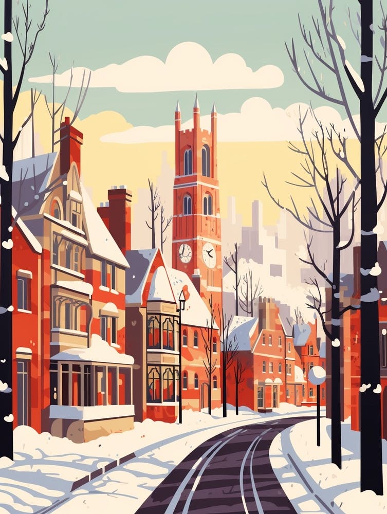 Vintage Winter Travel Illustration Manchester United Kingdom 8