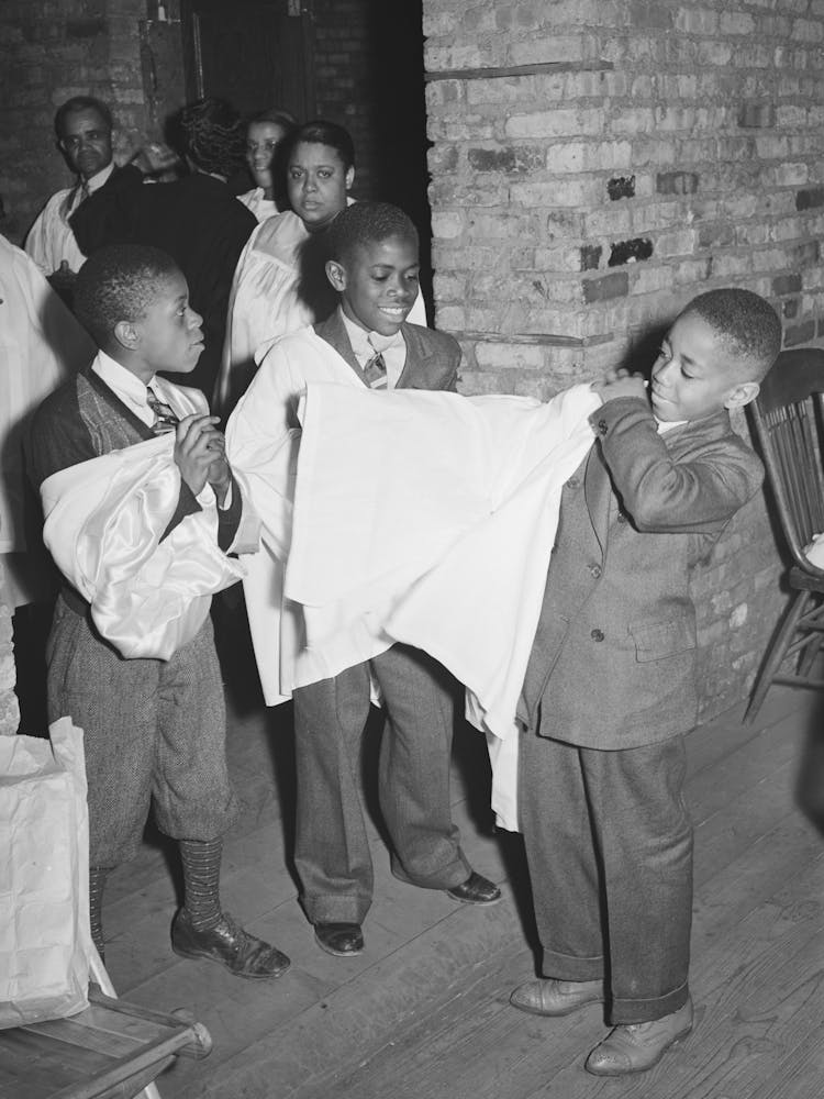 Boys Of Children S Choir Putting On Their Robes, Chicago, Illinois By Russell Lee