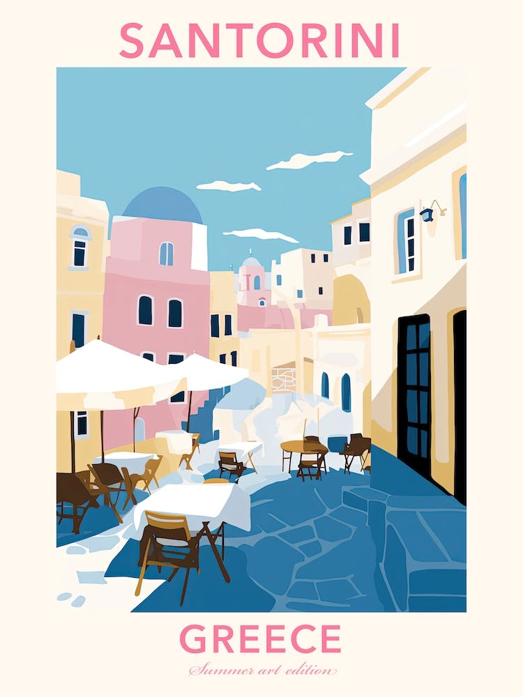 Santorini, Greece, Flat Pastels Tones Illustration 2 Poster
