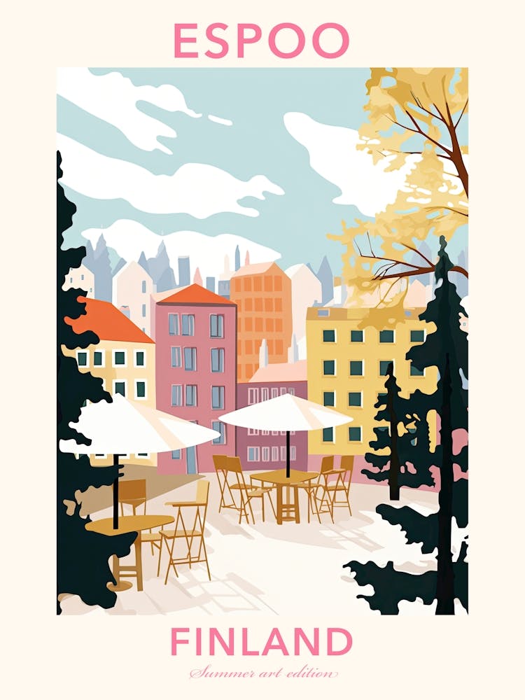 Espoo, Finland, Flat Pastels Tones Illustration 1 Poster