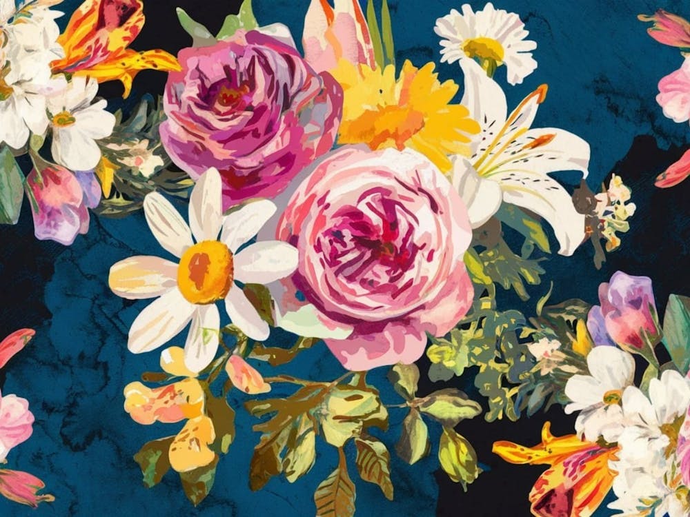 Watercolor Flowers On A Blue Background