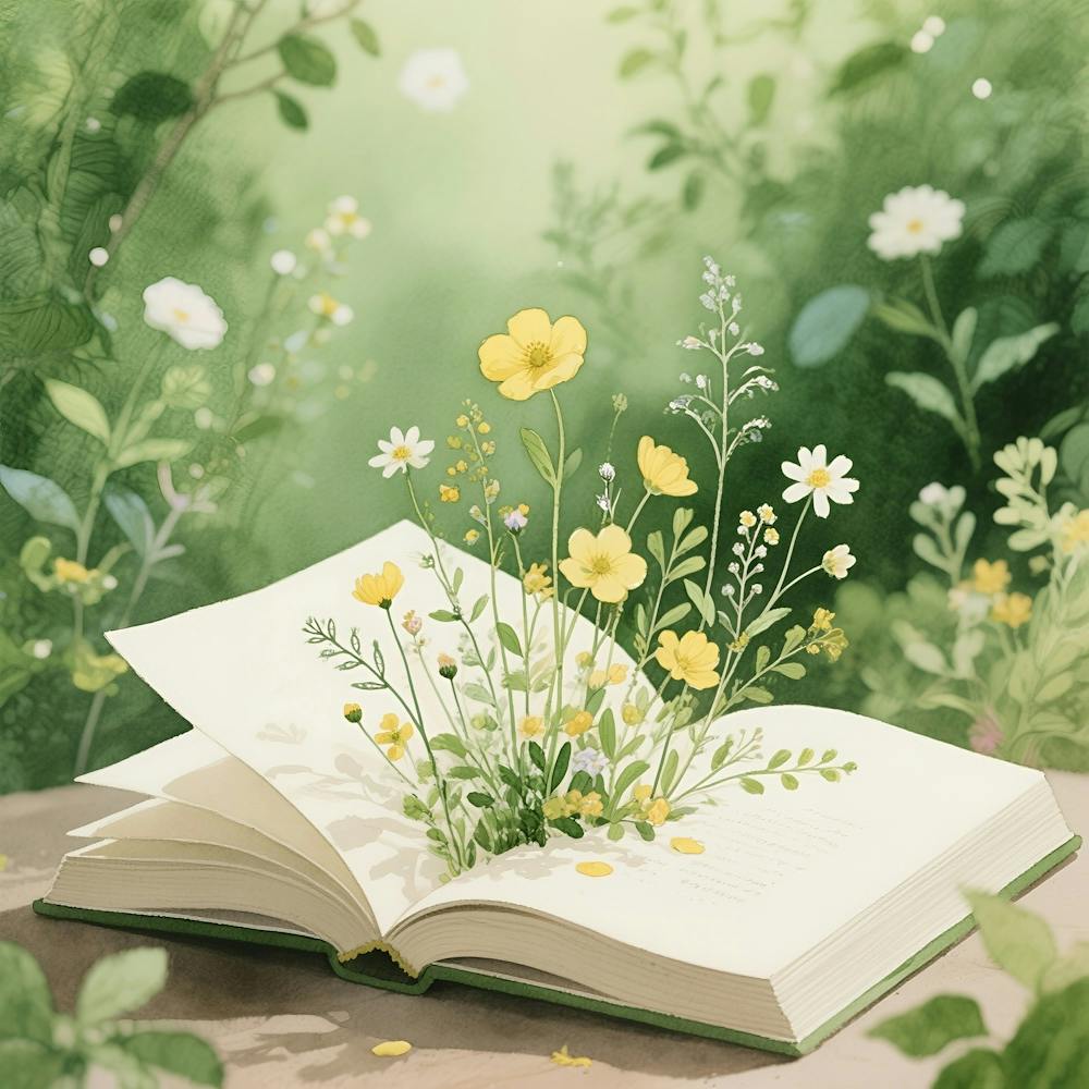 Open Book With Flowers