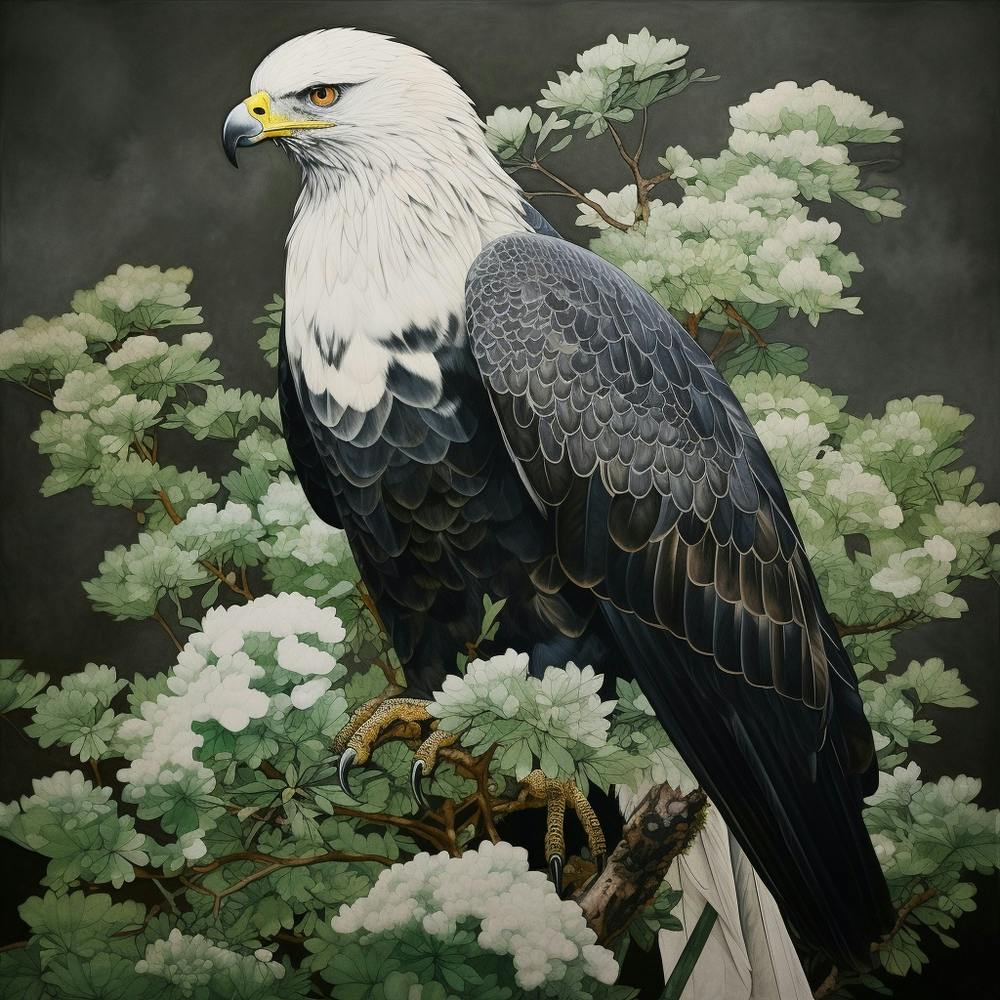 Ohara Koson Inspired Bird Painting Golden Eagle 1 Square