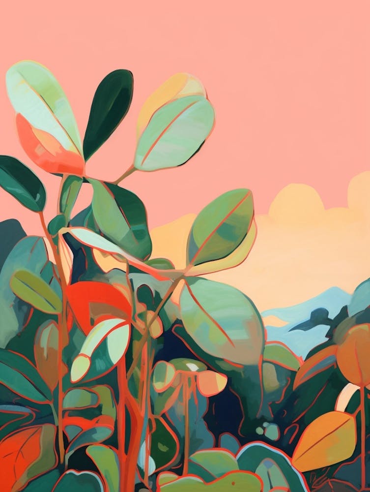 Boho Plant Painting Rubber Plant Ficus 2