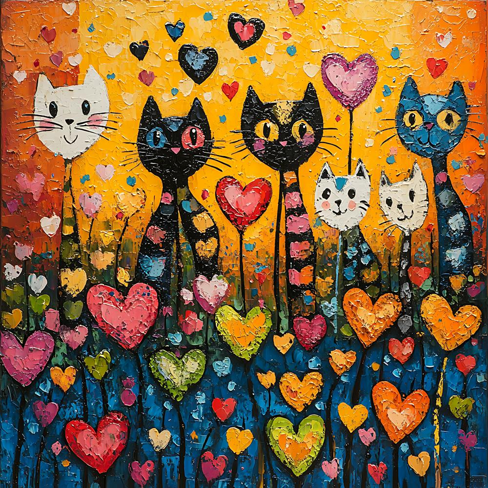 Abstract painting of a cat in a flower field 1