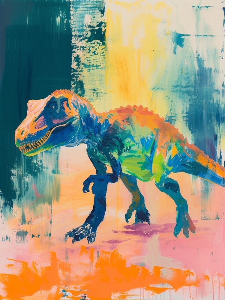 Dinosaur Abstract Blue Orange Green Brushstroke