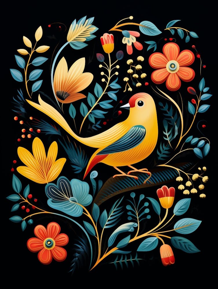 Folk Bird Illustration American Goldfinch 1