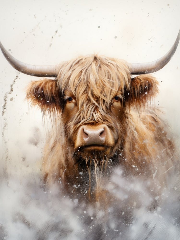Watercolour Of Highland Cow In The Rain 1