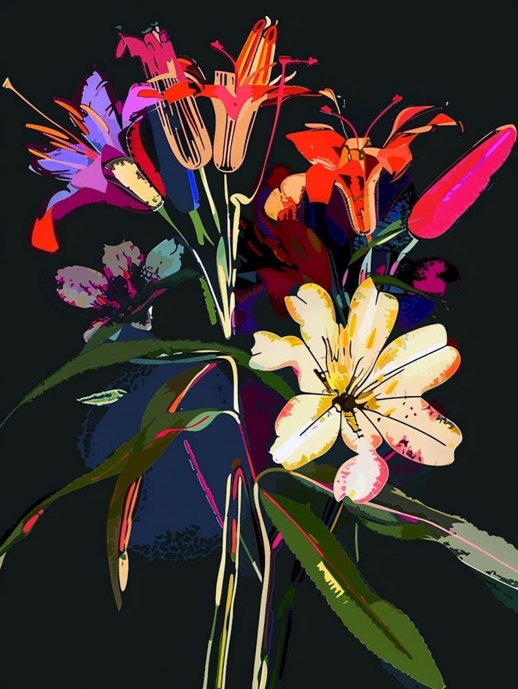 Neon Flowers On Black Bouquet 3