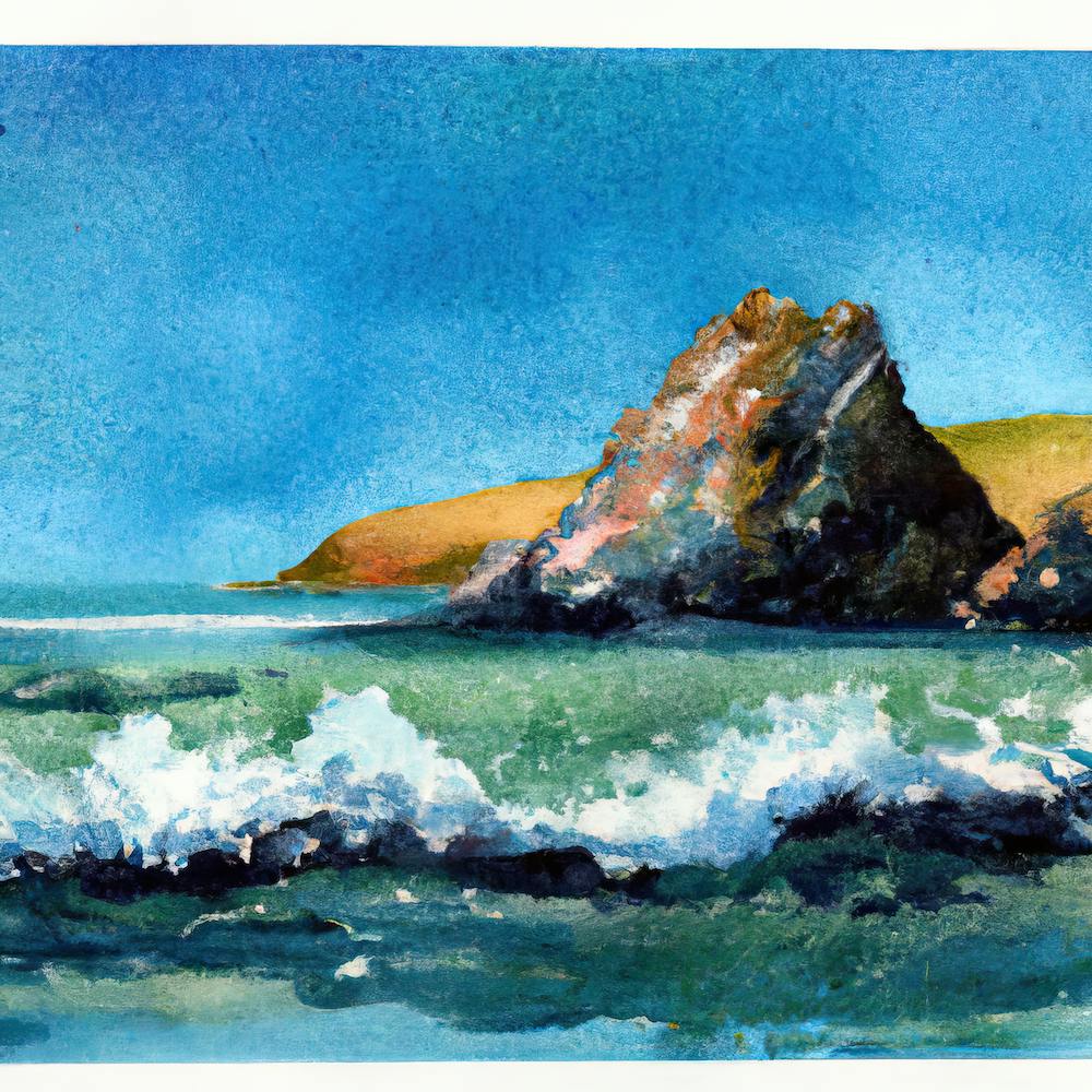 Watercolor Of Cliffs And Waves