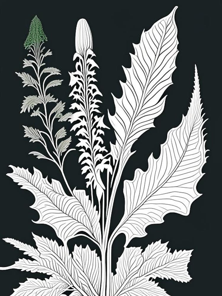 Horseradish Herb William Morris Inspired Line Drawing 1