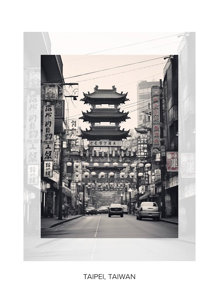 Poster von Taipeh, Taiwan, Schwarz-Weiß-Altfoto 2