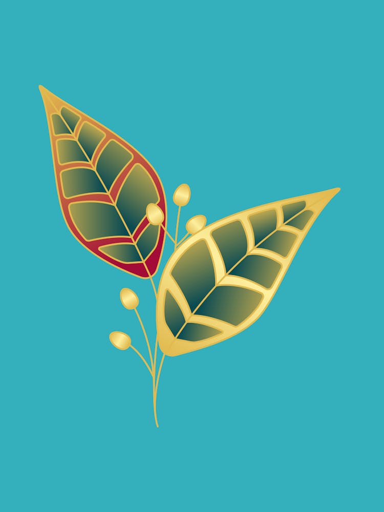 Two Leaves On A Blue Background