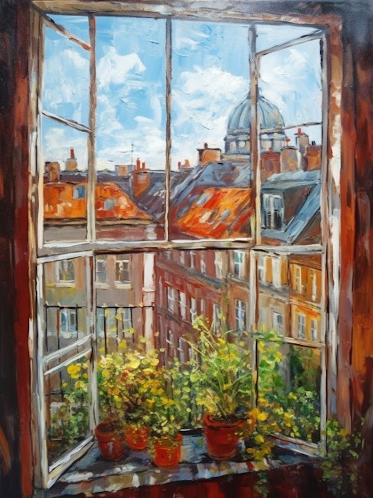 Window View Of Copenhagen Denmark Impressionism Style 3