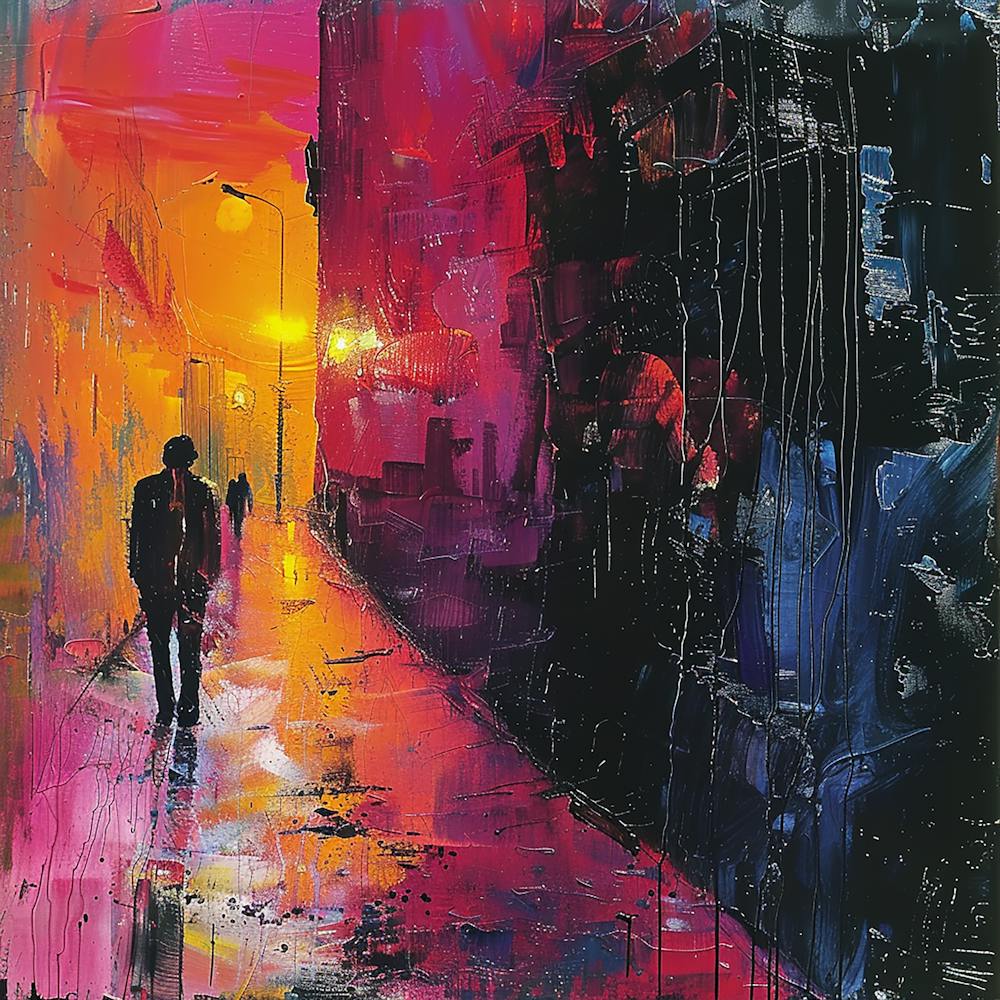 Night On The Street - abstract art, abstract painting  city wall art, colorful wall art, home decor, minimal art, modern wall art, wall art, wall decoration, wall print colourful wall art, decor wall art, digital art, digital art download, interior wall a
