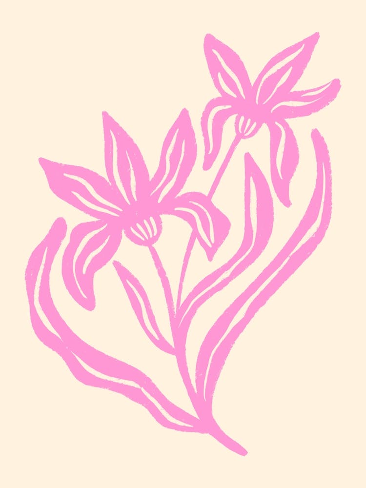 Textured Stylized Flowers Botanical Art Pink