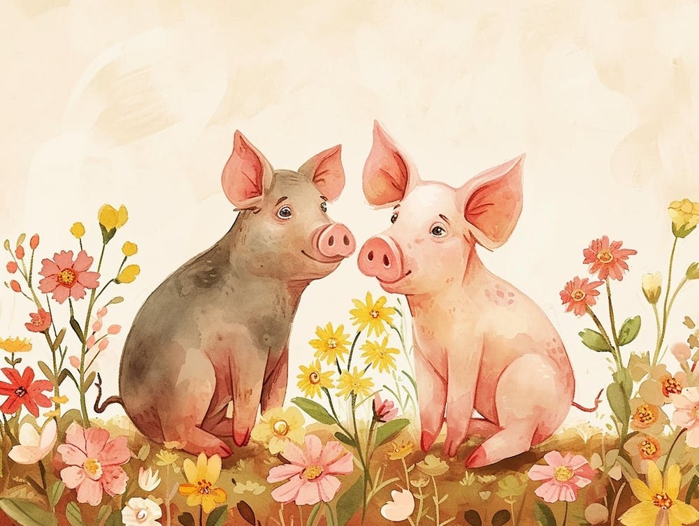 Floral Animal Illustration Pig 4