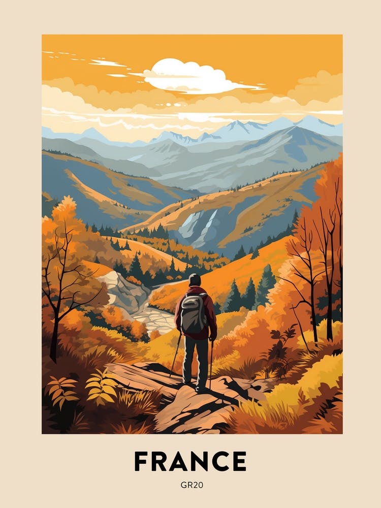 Gr20 France 1 Vintage Hiking Travel Poster