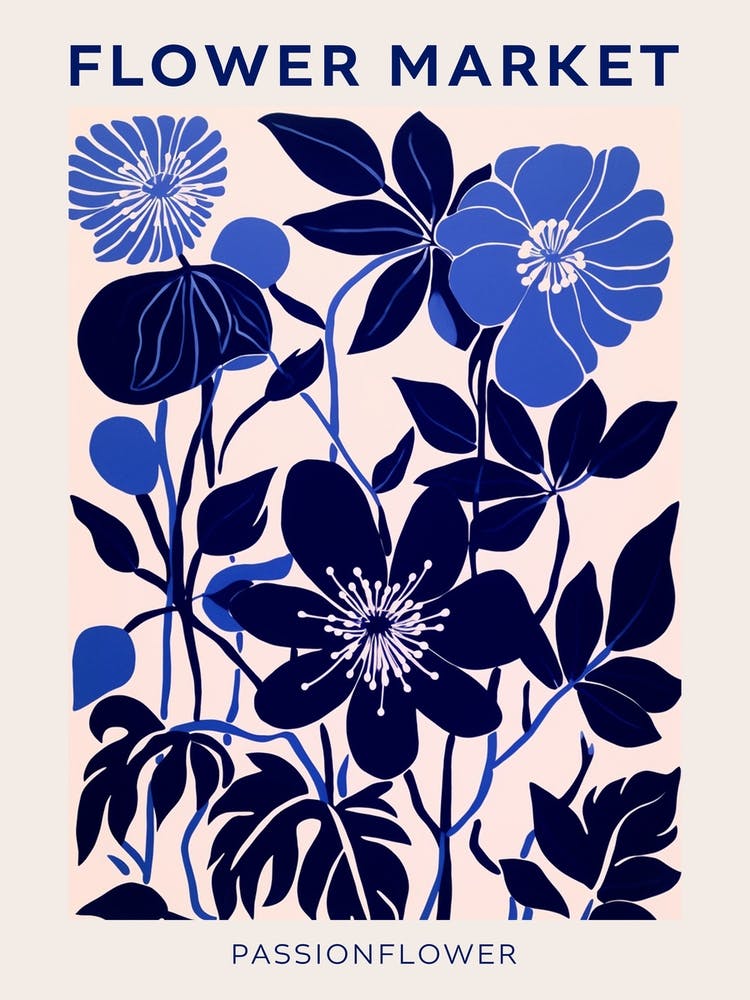 Blue Flower Market Poster Passionflower Market Poster 2