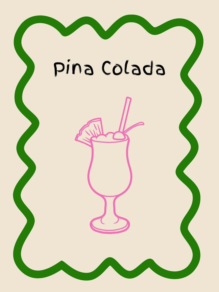Pina Colada Kritzelei Plakat Grün & Rosa