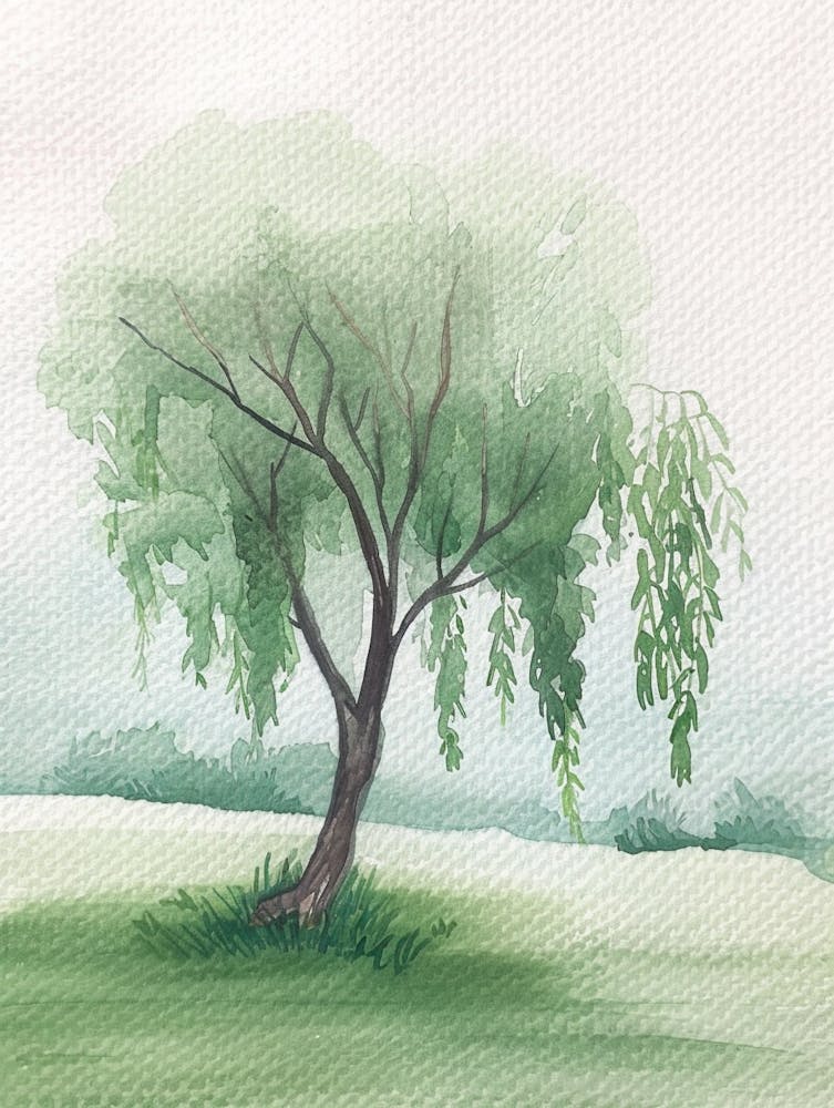 Willow Tree Atmospheric Watercolour Painting 2