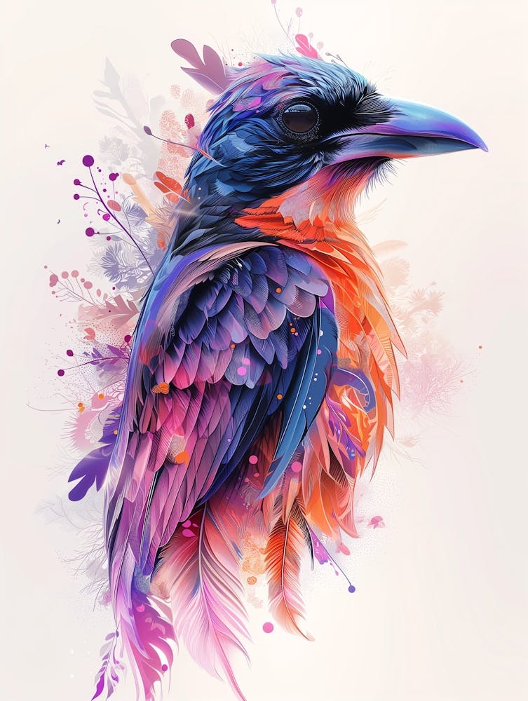 Exotic Bird With Intricate Feathers In Style Of Glitch Art