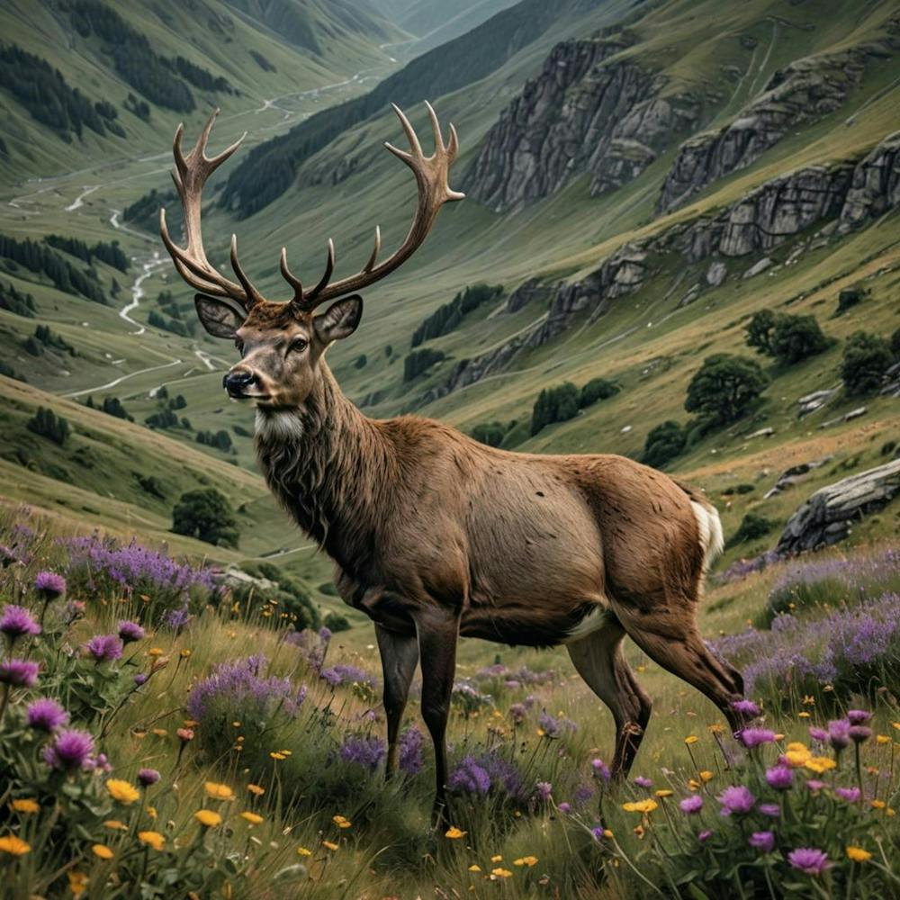 Stag Deer On Mountainside