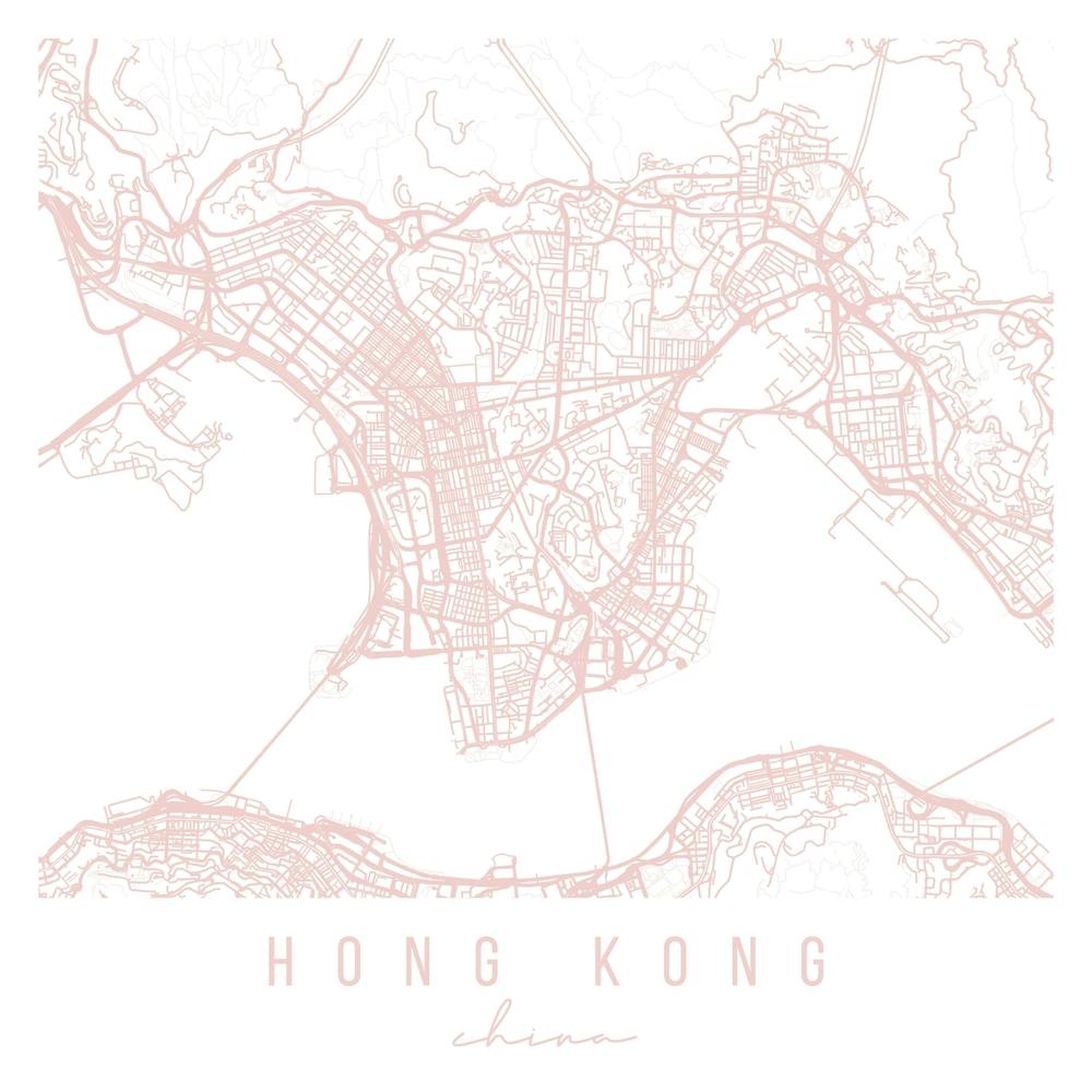 Hong Kong Chine - Plan de Rue Minimaliste Rose Clair - Carré