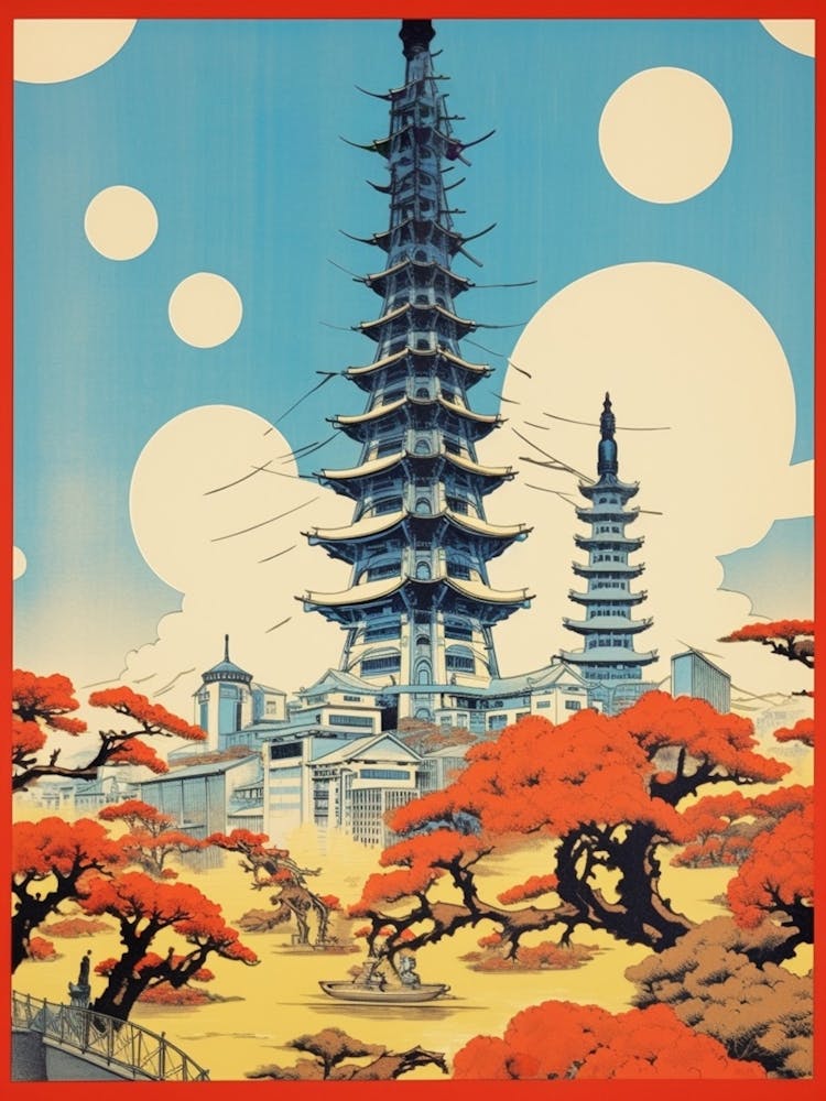 Odaiba, Japon Art de Voyage Vintage 4