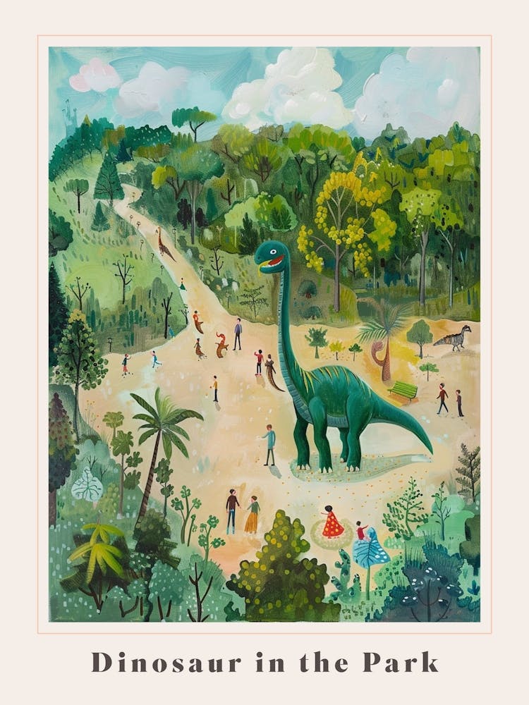 Dinosaur In The Park Painting Poster