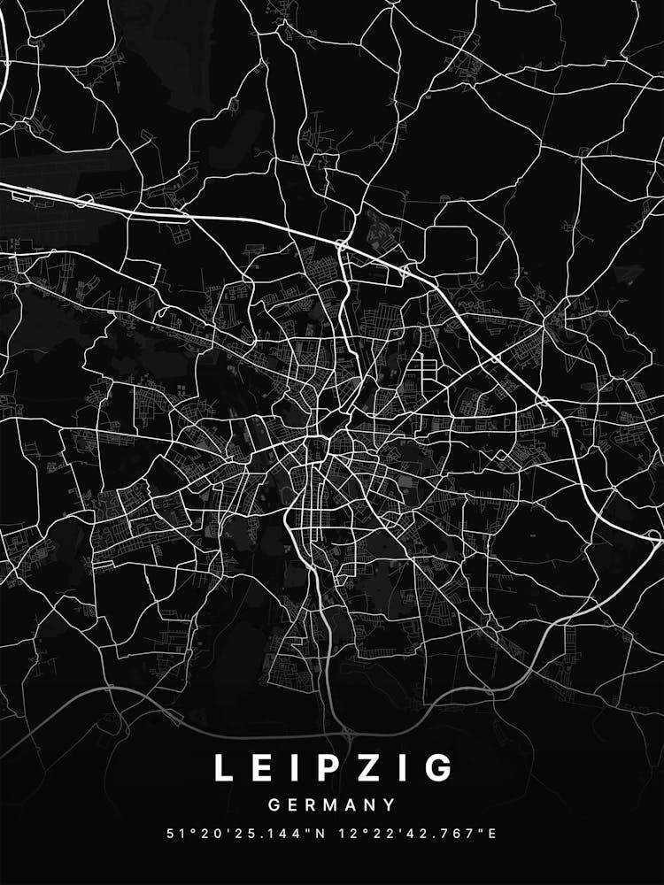Leipzig Germany Black Map