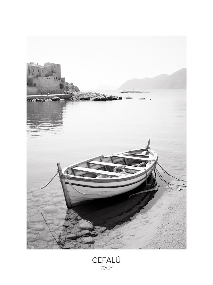 Poster Of Cefalu, Italy, Black And White Photo 2