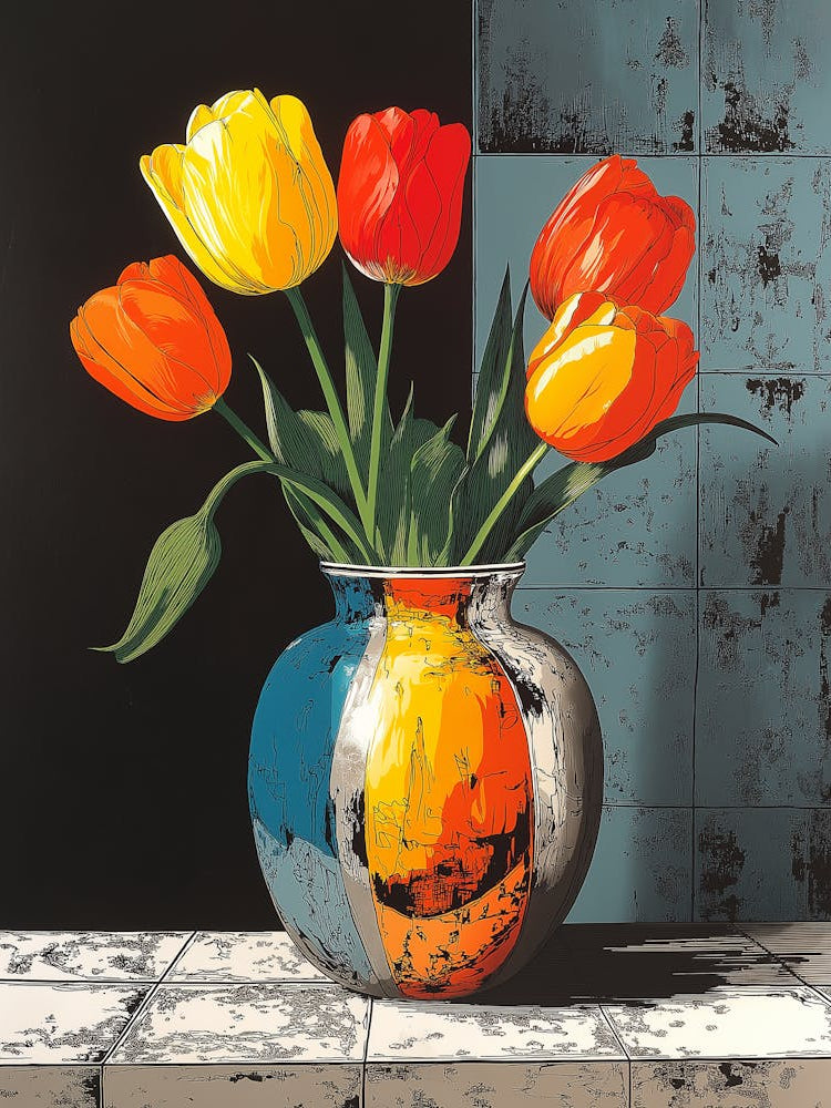 A Painting Of A Vase With Flowers