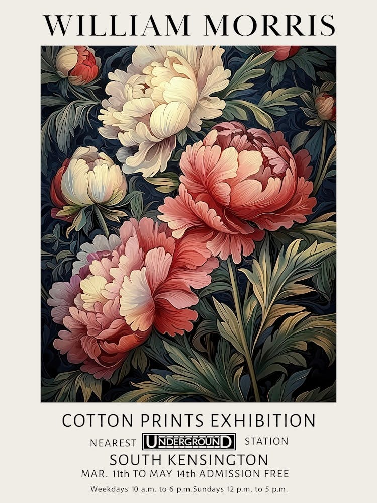 William Morris Peonies Pink And Red Vintage Exhibition