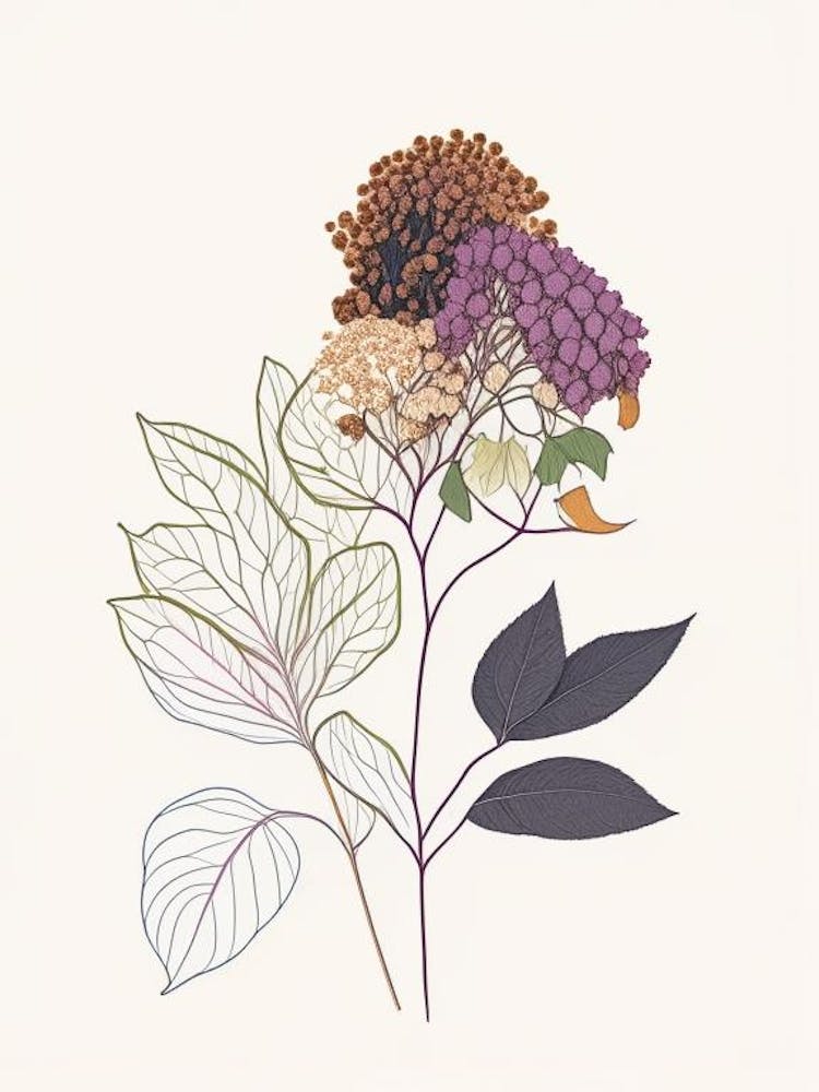 Hydrangea Root Spices And Herbs Minimal Line Drawing 1