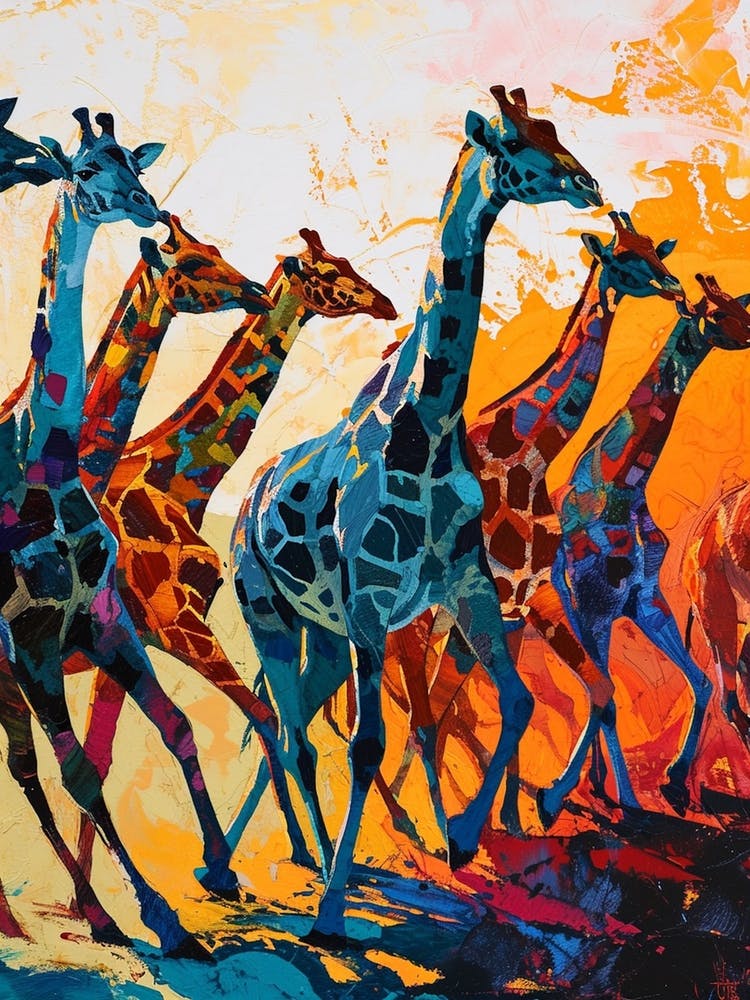 Colourful Giraffe Herd Painting 2