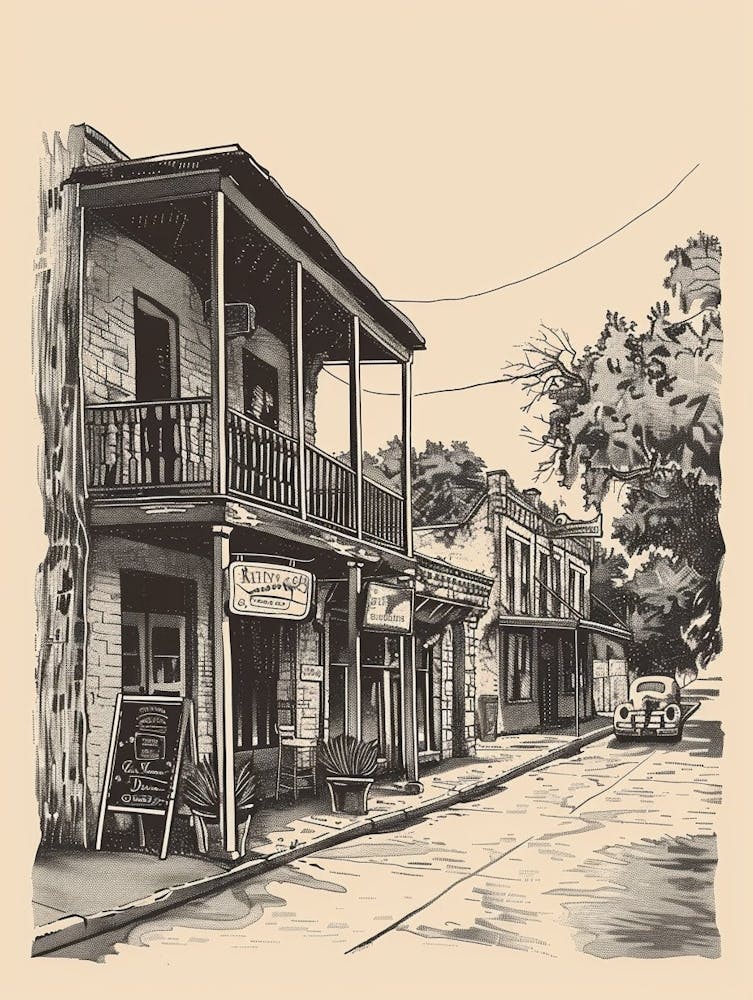 Duotone Illustration Rainey Street Historic District Austin Texas 3