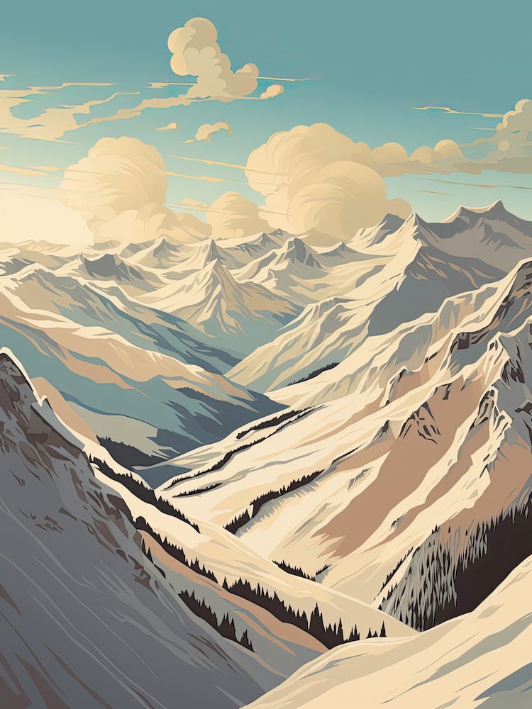 Les 3 Vallees   France, Ski Resort Illustration 3 Simple Style
