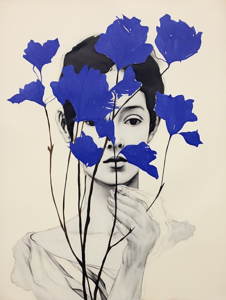 Woman With Lilac Blue Botanical Illustration