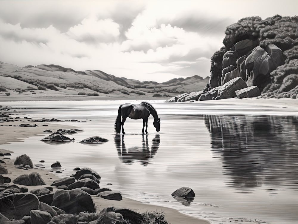 A Horse Oil Painting In Boulders Beach, South Africa, Landscape 2